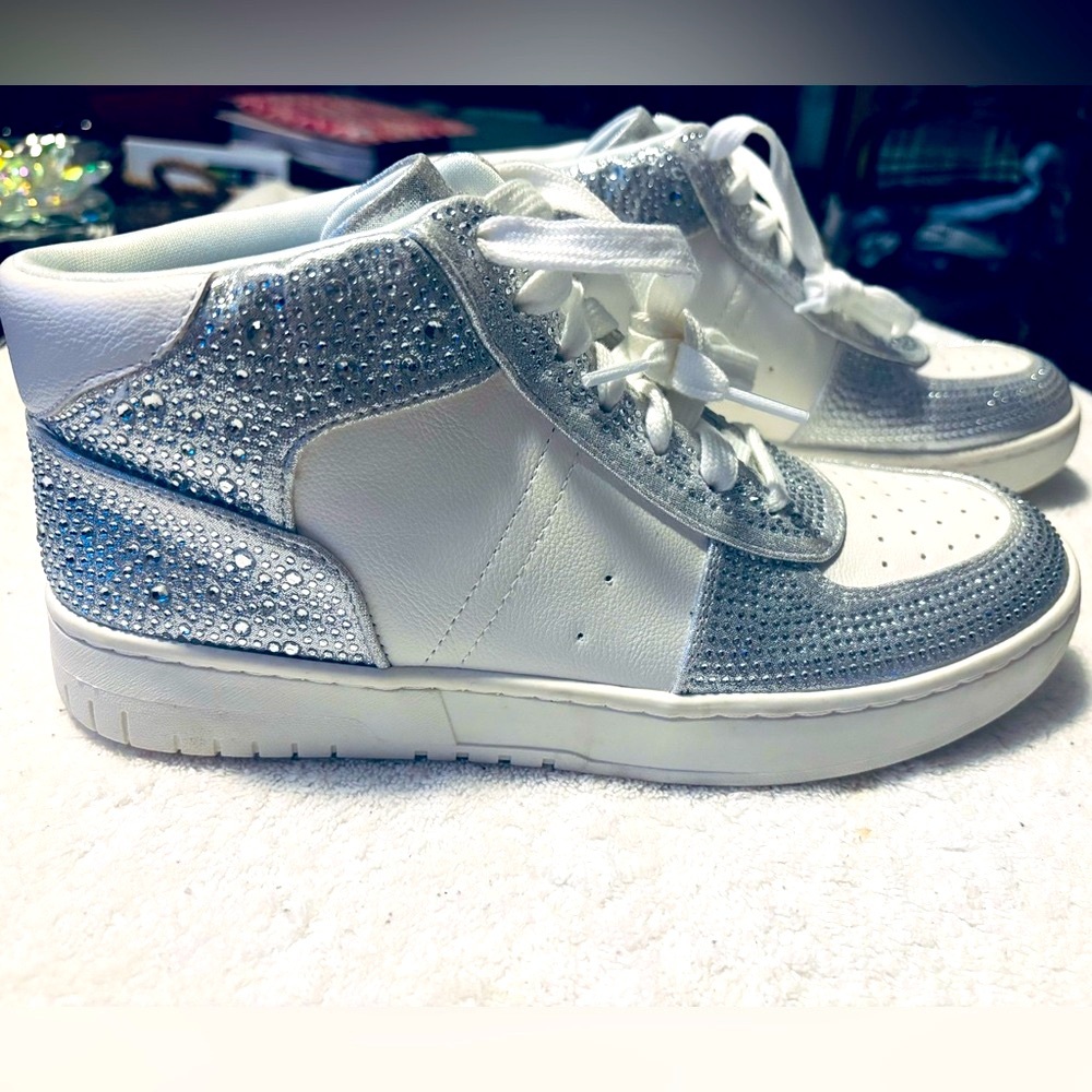 Brand New - WILD PAIR - Silver & White Bling High Tops - SZ 8M - box 9